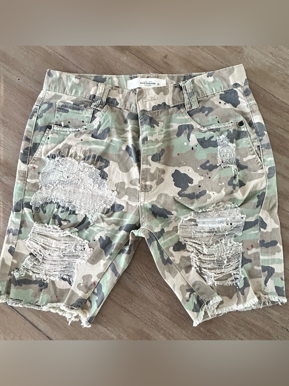 Men's Camo Distressed Cargo Shorts - Green, Tan, Brown